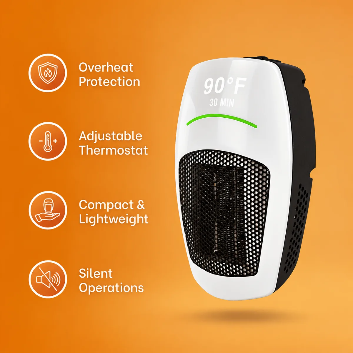 Cyber Heater overheat protection, adjustable thermostat, quiet operation